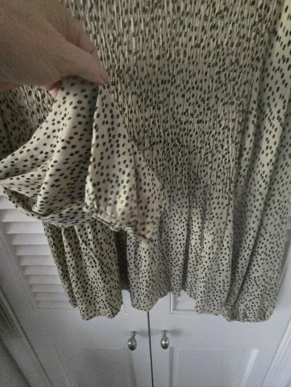 Urban Romantics Tan Animal Print Smocked Peplum Long Sleeve Top Size Small